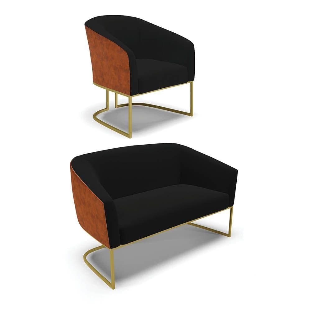 Namoradeira E Poltrona Industrial Dourado Stella Noz-linho D03 - D`rossi Cor Preto