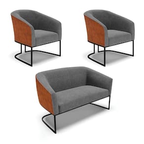 Namoradeira E 2 Poltronas Industrial Preto Stella Noz-linho D03 - D`rossi Cor Grafite
