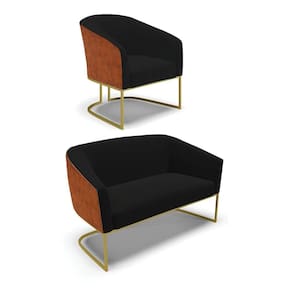 Namoradeira E Poltrona Industrial Dourado Stella Noz-linho Preto D03 - D`rossi