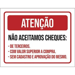 Kit 3 Placas Atenção Não Aceitamos Cheques Terceiros