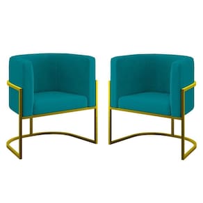 Kit 02 Poltronas Lua Com Base De Metal Gold Sala Reforçada Azul Turquesa