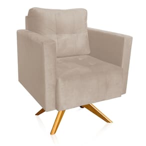 Poltrona Giratória Livia Suede Bege Base De Madeira Ma30 - D`rossi