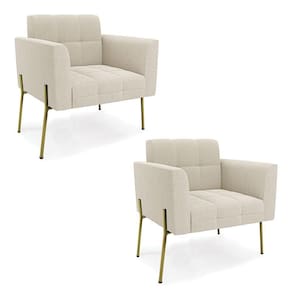 Poltrona Estar Pé Ferro Dourado Kit 2 Elisa Bouclê D03 Cor Bege