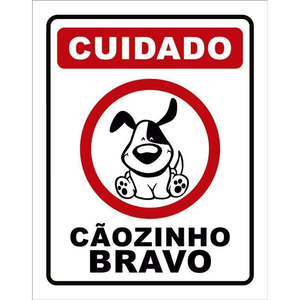 Placa Decorativa - Cuidado Cãozinho Bravo Cão 36X46