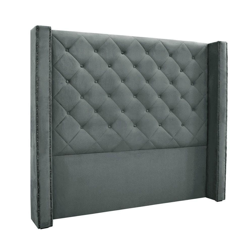 Cabeceira Cama Box Queen 160 Cm Vicenza Veludo S04 Cor Cinza