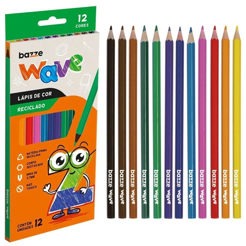 Lápis De Cor Wave Reciclado 12 Cores - Bazze