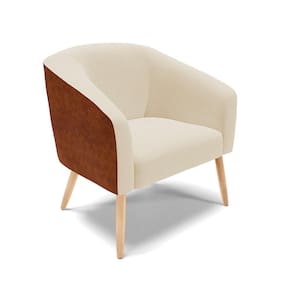 Cadeira Poltrona Stella Corano Nozes Com Linho Bege A19 Pés Palito Natural D03 - D`rossi