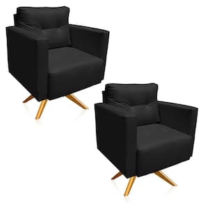 Kit 2 Poltronas Giratória Livia Corino Preto Base De Madeira Ma30 - D`rossi