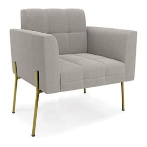 Poltrona Sala De Estar Pé De Ferro Dourado Elisa Bouclê Cinza D03 - D`rossi