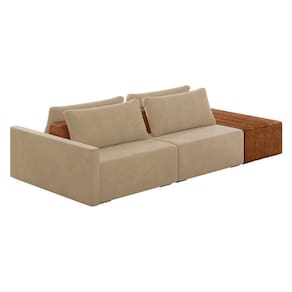 Sofá Ilha 2 Lugares Living 292cm Modulado Lary Veludo K01 Cor Bege