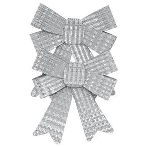 Enfeite De Natal 2 Laços Prata Para Arvore/Mesa/Porta 12Cm