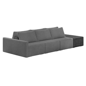 Sofá Ilha 3 Lugares Living 372cm Modulado Lary Bouclê Cinza Pu Pto K01 - D`rossi