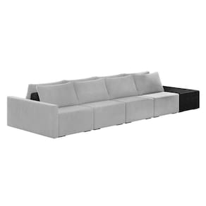 Sofá Ilha 4 Lugares Living 432cm Modulado Lary Veludo Cinza Pu Pto K01 - D`rossi