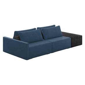 Sofá Ilha 2 Lugares Living 252cm Modulado Lary Veludo Azul Marinho Pu Pto K01 - D`rossi