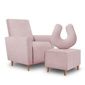 Kit Amamentação Poltrona + Puff + Almofada Sophia Suede Rosa Bebe