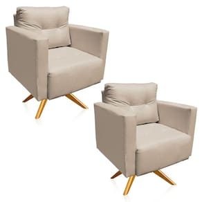 Kit 2 Poltronas Giratória Livia Corino Base De Madeira Ma30 Cor Bege