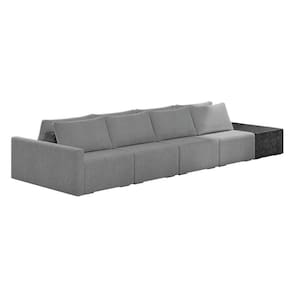 Sofá Ilha 4 Lugares Living 472cm Modulado Lary Bouclê Pu Pto K01 Cor Cinza