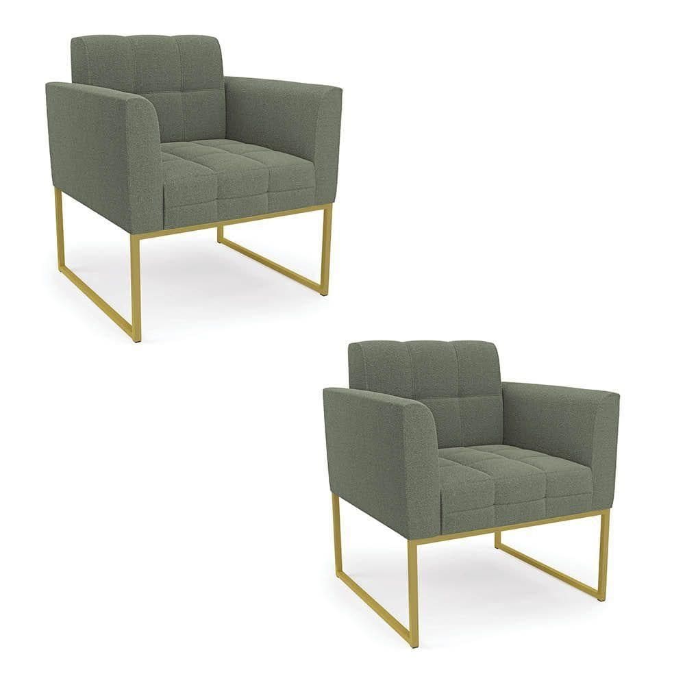Poltrona Decorativa Industrial Dourado Kit 2 Elisa Bouclê Menta D03 - D`rossi