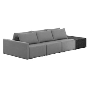 Sofá Ilha 3 Lugares Living 402cm Modulado Lary Linho Grafite Pu Pto K01 - D`rossi