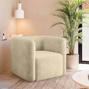 Poltrona Decorativa Sala De Estar Trinidad Base Fixa Veludo Bege G33 - Gran Belo