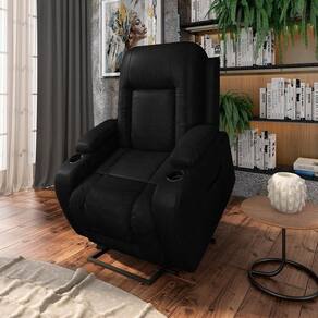 Poltrona Do Papai Reclinável Crihs Elétrica Lift Elevação Pu Preto Brilho G23 - Gran Belo