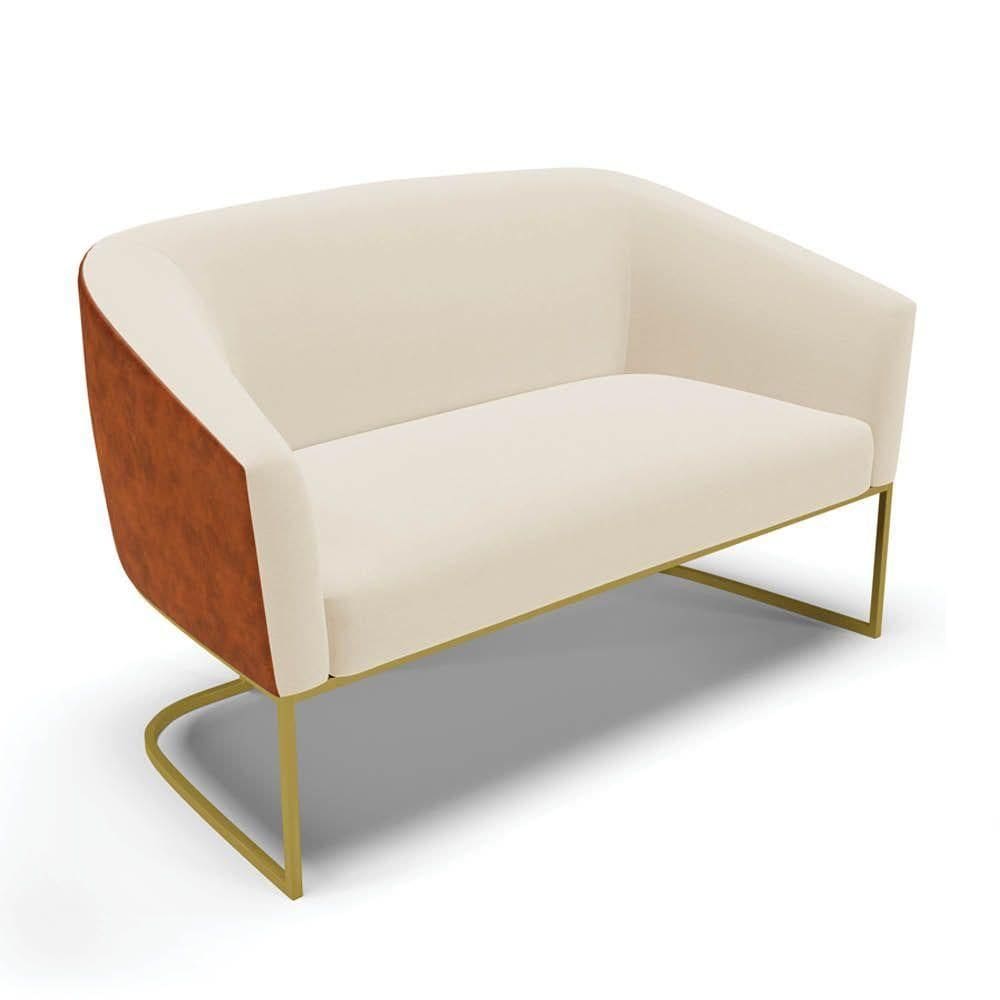 Sofá Namoradeira 2 Lug Industrial Dourado Stella Noz-linho D03 - D`rossi Cor Bege