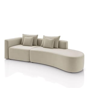 Sofá Curvo Decorativo Kimiko 327cm 4 Lugares Sala De Estar Com Chaise Veludo Bege G52 - Gran Belo