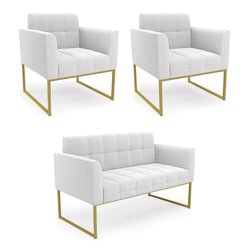 Namoradeira E 2 Poltronas Industrial Dourado Elisa Bouclê Off Wte D03 - D`rossi