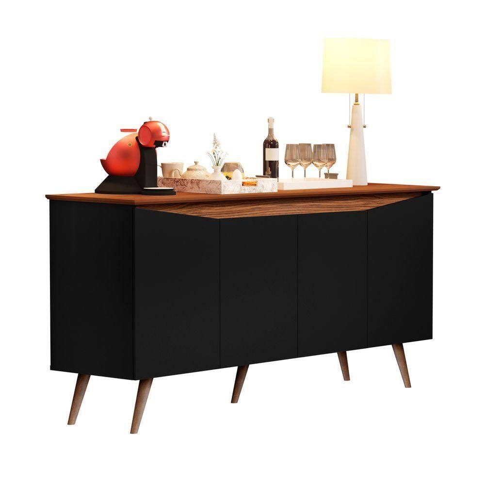 Buffet Aparador 4 Portas Retrô preto-freijó - Preto