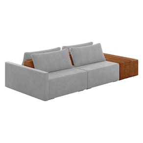 Sofá Ilha 2 Lugares Living 252cm Modulado Lary Veludo K01 Cor Cinza