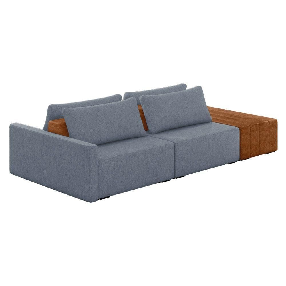 Sofá Ilha 2 Lugares Living 272cm Modulado Lary Linho K01 Cor Azul