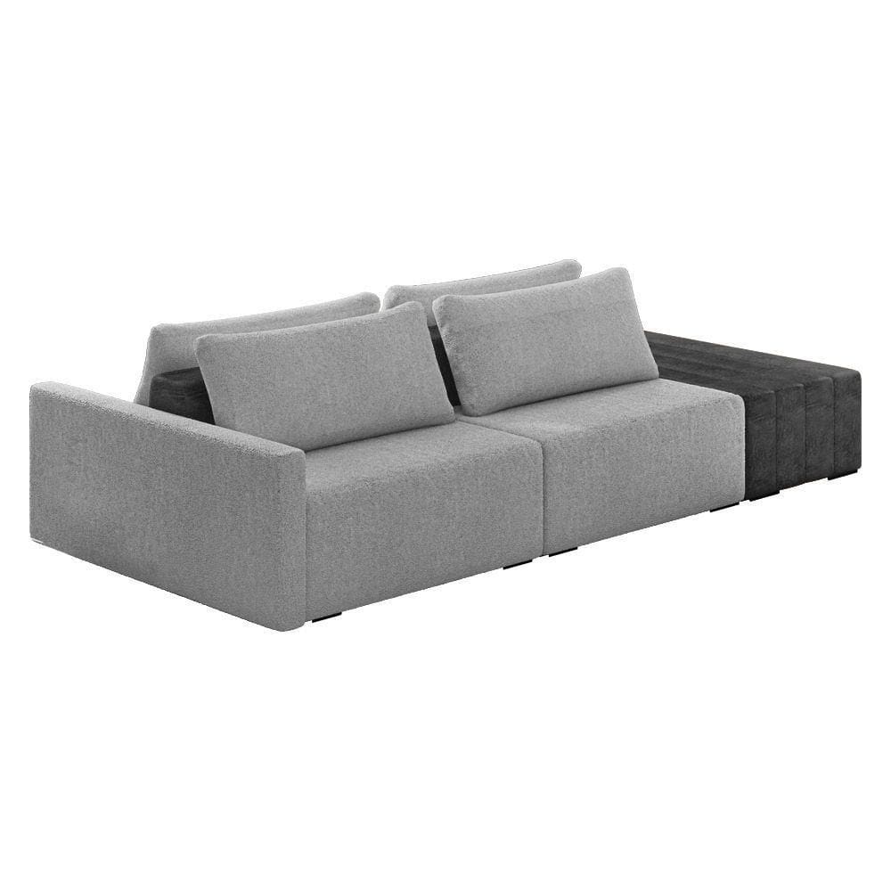 Sofá Ilha 2 Lugares Living 272cm Modulado Lary Bouclê Pu Pto K01 Cor Cinza Claro
