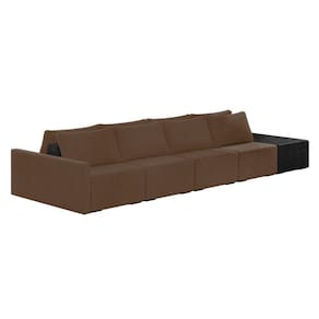 Sofá Ilha 4 Lugares Living 392cm Modulado Lary Veludo Marrom Pu Pto K01 - D`rossi