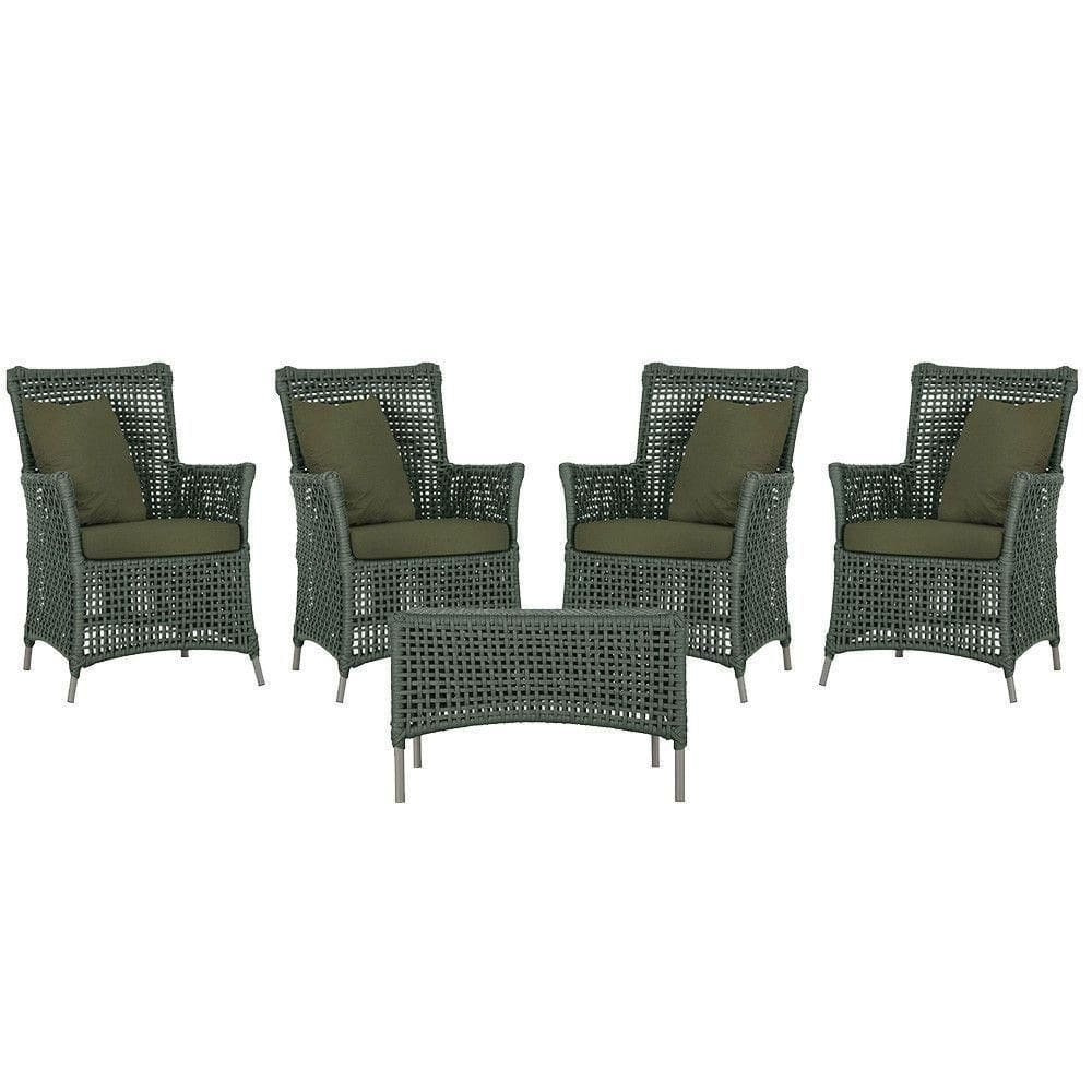 4 Poltronas E 1 Mesa Igapó Alumínio Fendi Corda Náutica E13 Verde