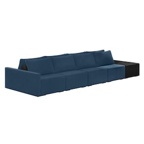 Sofá Ilha 4 Lugares Living 472cm Modulado Lary Veludo Pu Pto K01 Cor Azul Marinho
