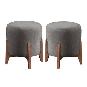 Kit 2 Puff Decorativo Para Sala Redondo Luxo Selena Suede Cinza