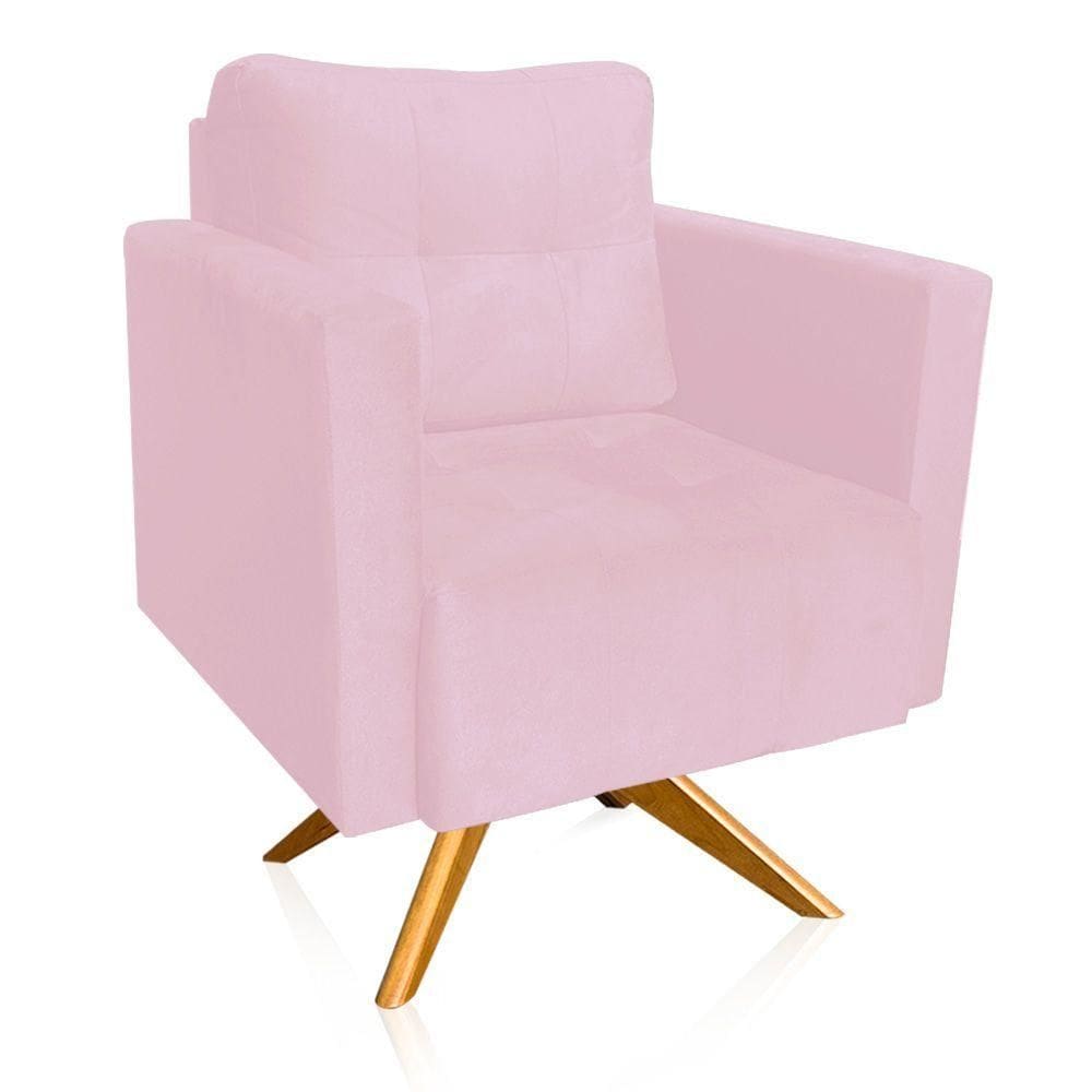 Poltrona Giratória Livia Suede Rosa Bebê Base De Madeira Ma30 - D`rossi