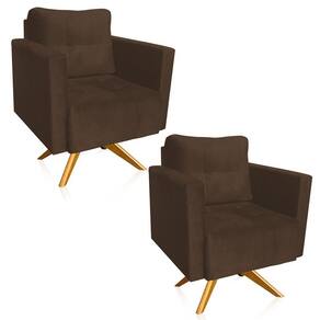 Kit 2 Poltronas Giratória Livia Suede Marrom Base De Madeira Ma30 - D`rossi
