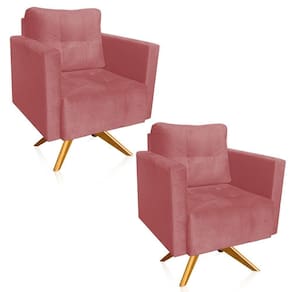 Kit 2 Poltronas Giratória Livia Suede Rosê Base De Madeira Ma30 - D`rossi