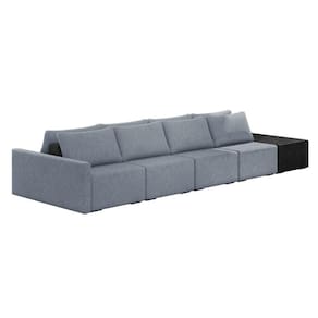 Sofá Ilha 4 Lugares Living 472cm Modulado Lary Linho Azul Pu Pto K01 - D`rossi