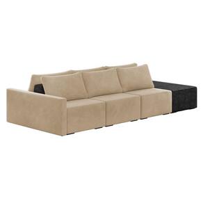 Sofá Ilha 3 Lugares Living 342cm Modulado Lary Veludo Bege Pu Pto K01 - D`rossi