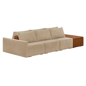 Sofá Ilha 3 Lugares Living 402cm Modulado Lary Veludo K01 Cor Bege