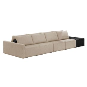 Sofá Ilha 4 Lugares Living 472cm Modulado Lary Linho Pu Pto K01 Cor Azul