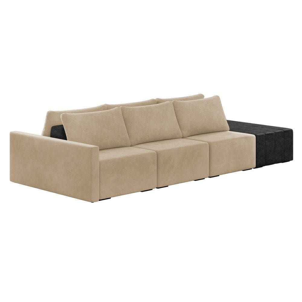 Sofá Ilha 3 Lugares Living 372cm Modulado Lary Veludo Pu Pto K01 Cor Cinza