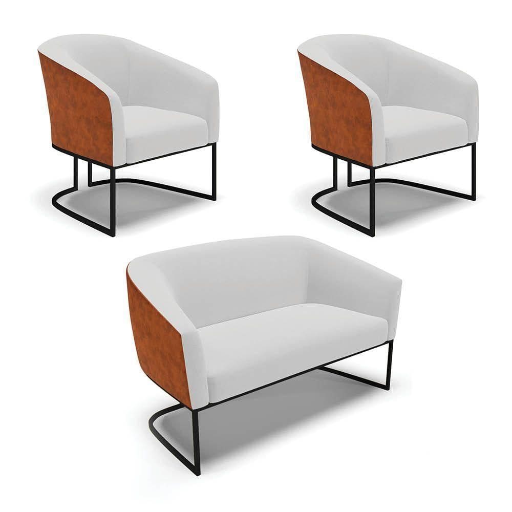 Namoradeira E 2 Poltronas Industrial Preto Stella Noz-linho D03 - D`rossi Cor Cinza
