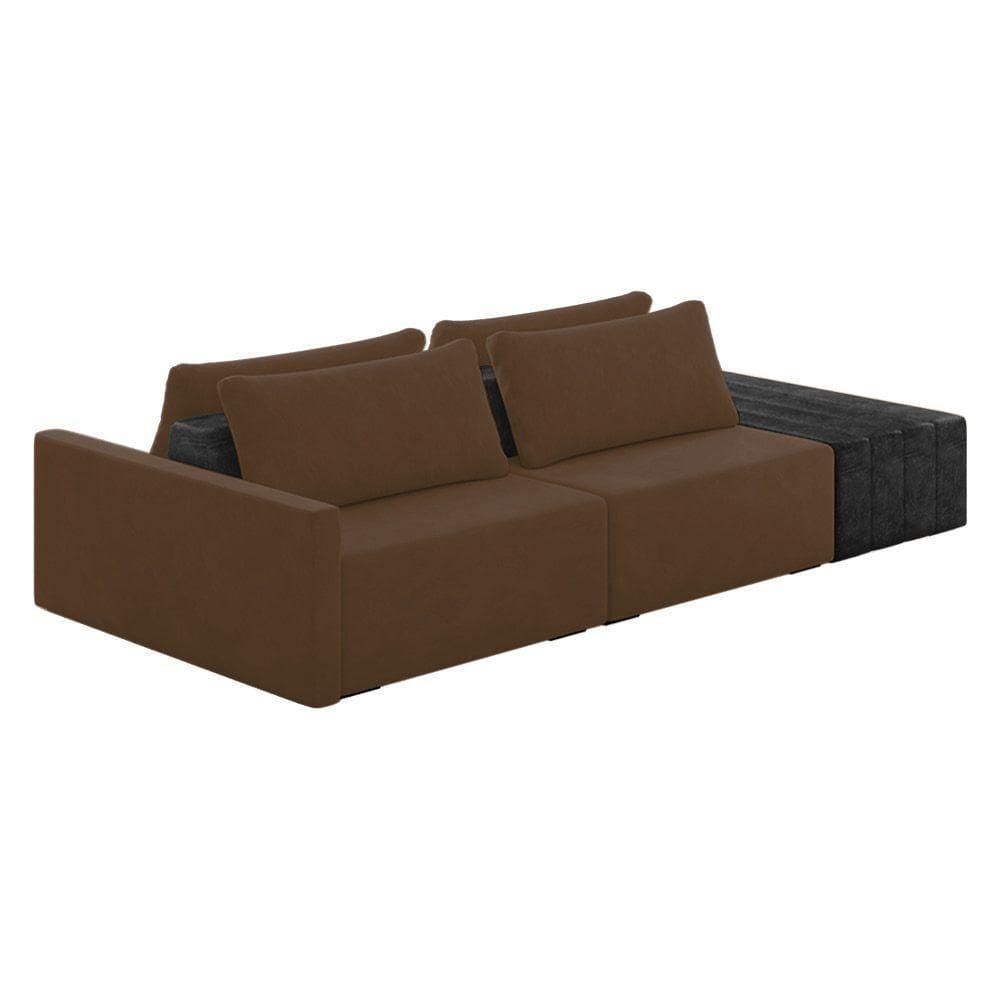 Sofá Ilha 2 Lugares Living 272cm Modulado Lary Veludo Pu Pto K01 Cor Marrom