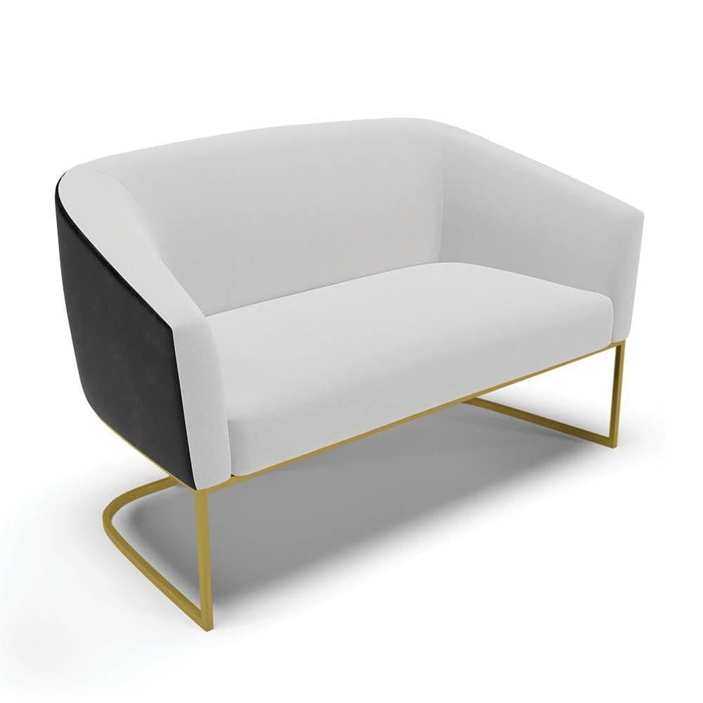 Sofá Namoradeira 2 Lug Industrial Dourado Stella Pto-linho Cinza D03 - D`rossi
