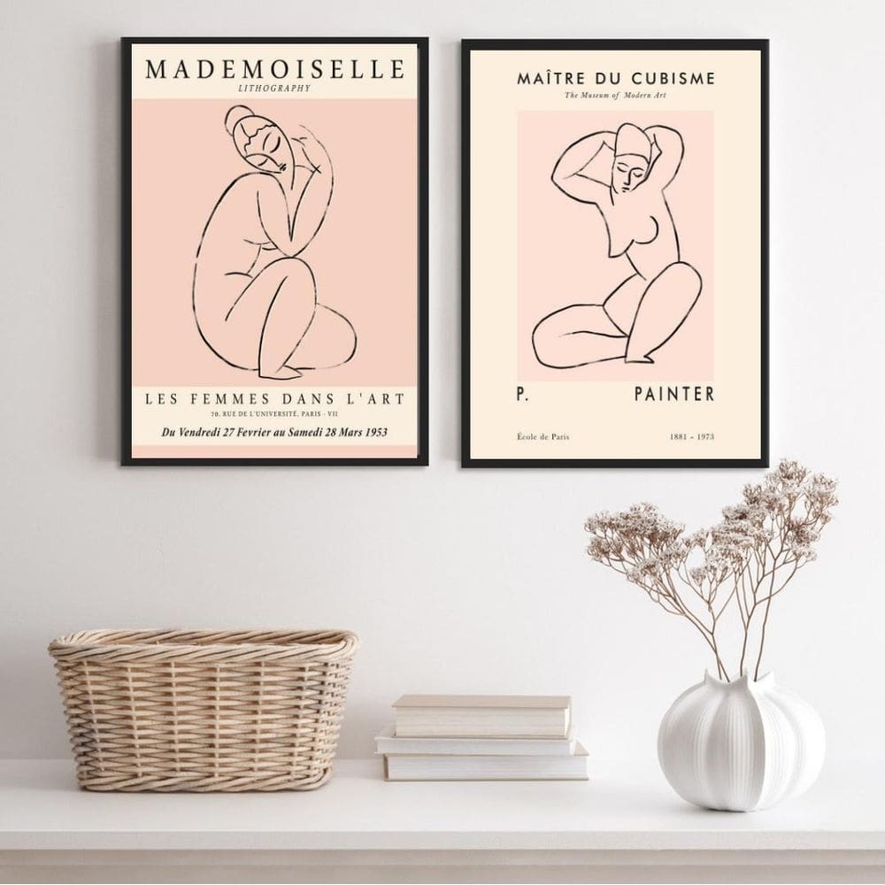 Kit 2 Quadros Matisse Mulheres Rosa 33X24Cm