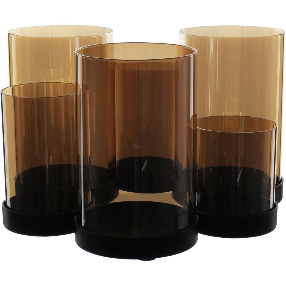 CASTIÇAL PORTA VELA SUPORTE 6 PARTES HOME&CO BASE METAL VIDRO 16x28x26cm ÂMBAR