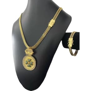 Kit Lacraia 10Mm + Pingente Trevo - Banhado A Ouro 18K